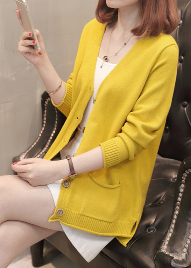 Hình ảnh Áo cardigan len nữ 2 túi trước thời trang phong cách Hàn Quốc DV15