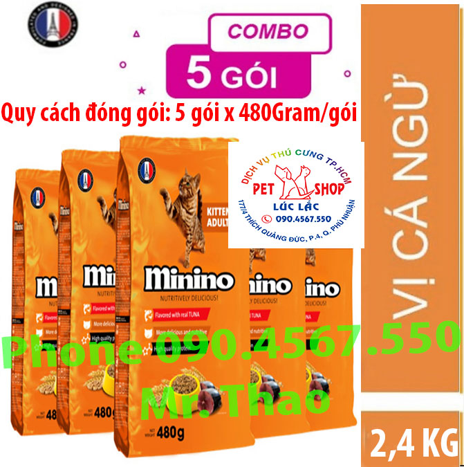 Combo 4 gói thức ăn cho mèo Minino Tuna 480gr - Tặng 1 gói cùng loại