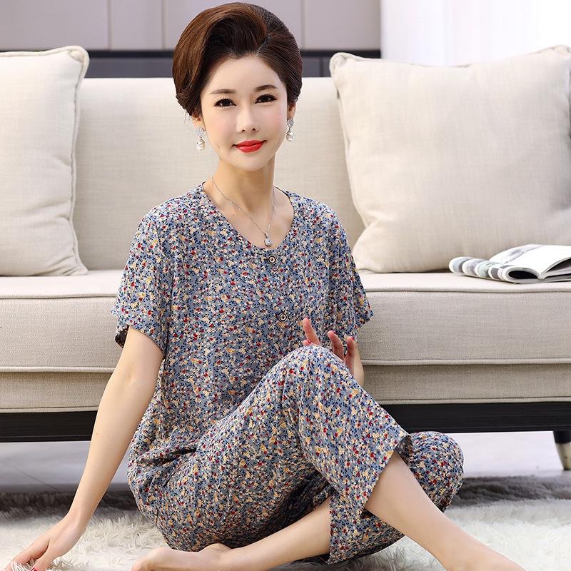 Đồ Bộ Trung Niên - Set Mặc Nhà Áo Ngắn Quần Dài Nhiều Màu Hoạ Tiết Vải Lanh Sợi Tự Nhiên CDDT01