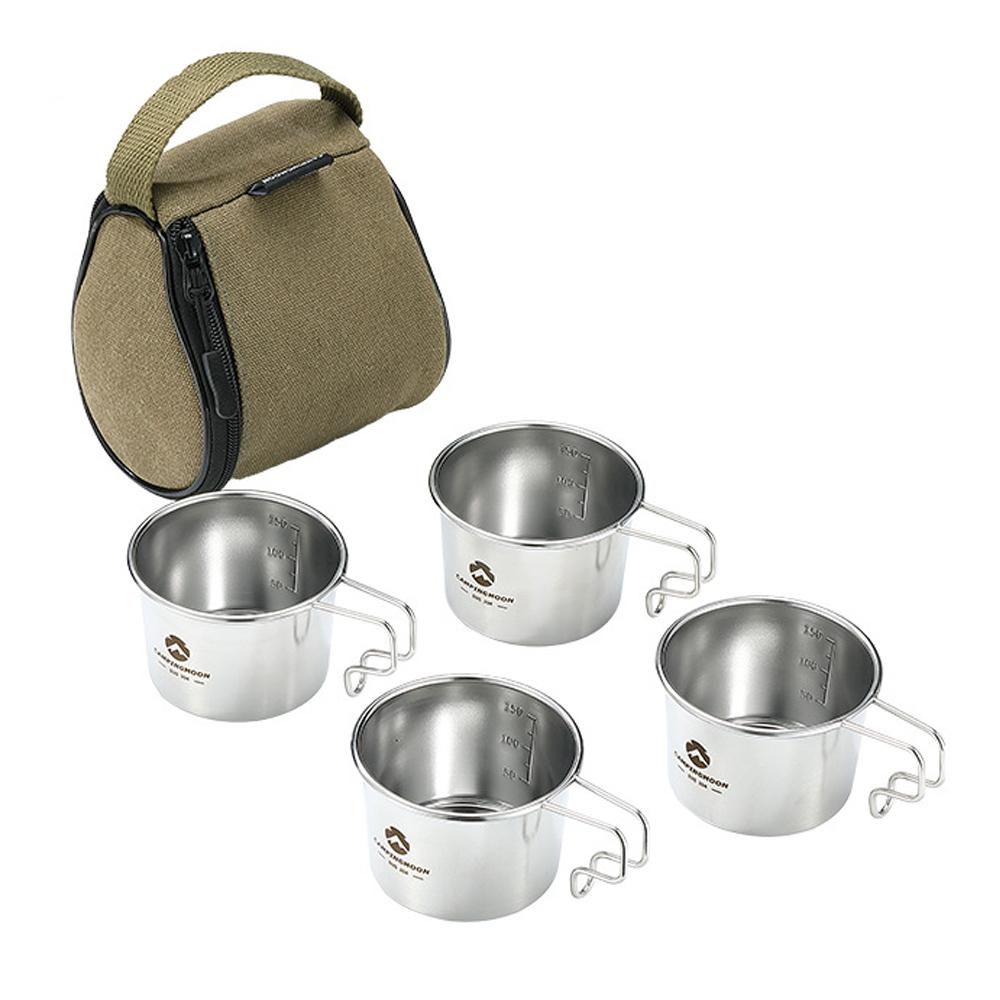 CAMPINGMOON 4pcs Sierra Cups with Storage Bag Outdoor Stainless Steel 160ml Sierra Coffee Cup Set Picnic Tableware Kit Portable Barbecue Hiking Camping Cups Picnic Cookware Set