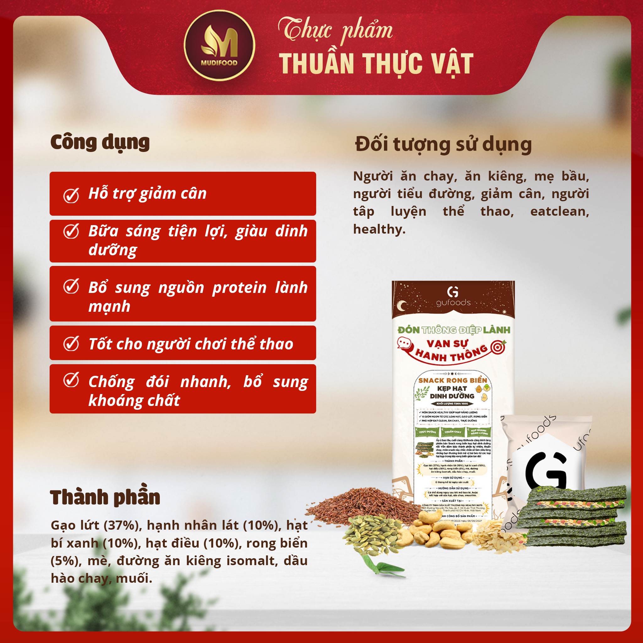 Snack Rong Biển Kẹp Hạt Dinh Dưỡng GUfoods - Nạp Nhanh Năng Lượng, Hương Vị Độc Đáo, Ăn Vặt Healthy, Eat Clean, Thực Dưỡng, Thuần Chay