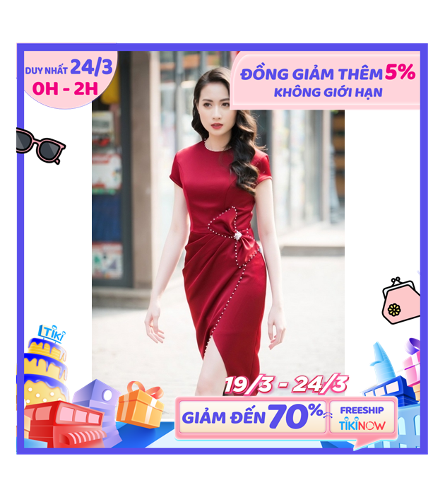 Đầm ôm cổ tròn tay ngắn tà xéo dự tiệc | đi làm