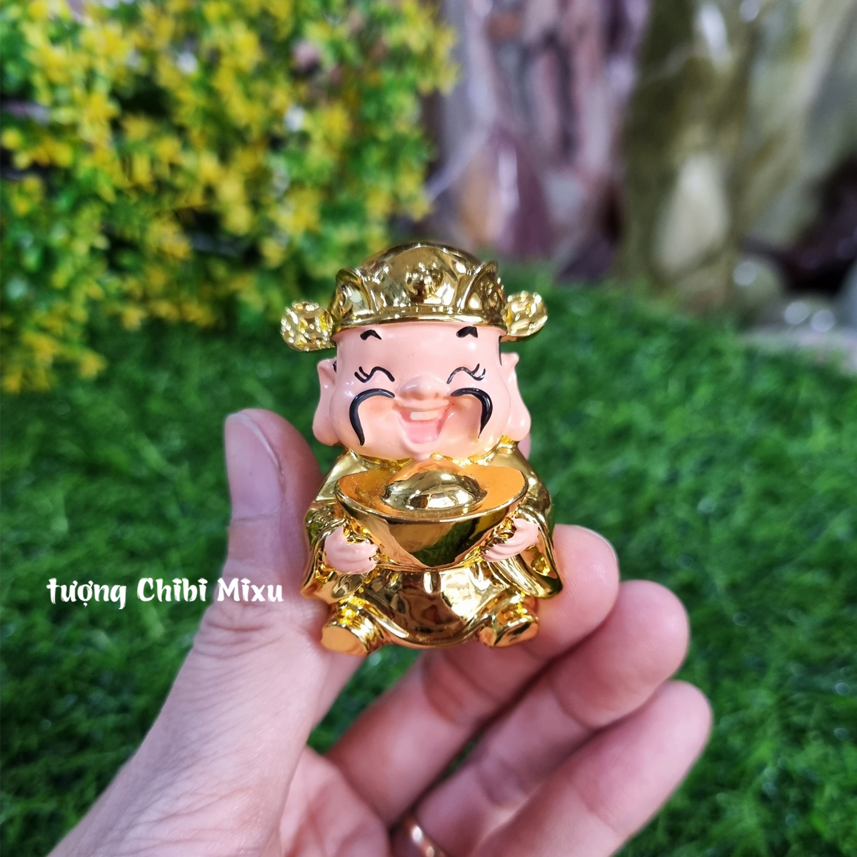 Miếu Thần Tài mini (gồm miếu size lớn + tượng Thần Tài xi 5cm)