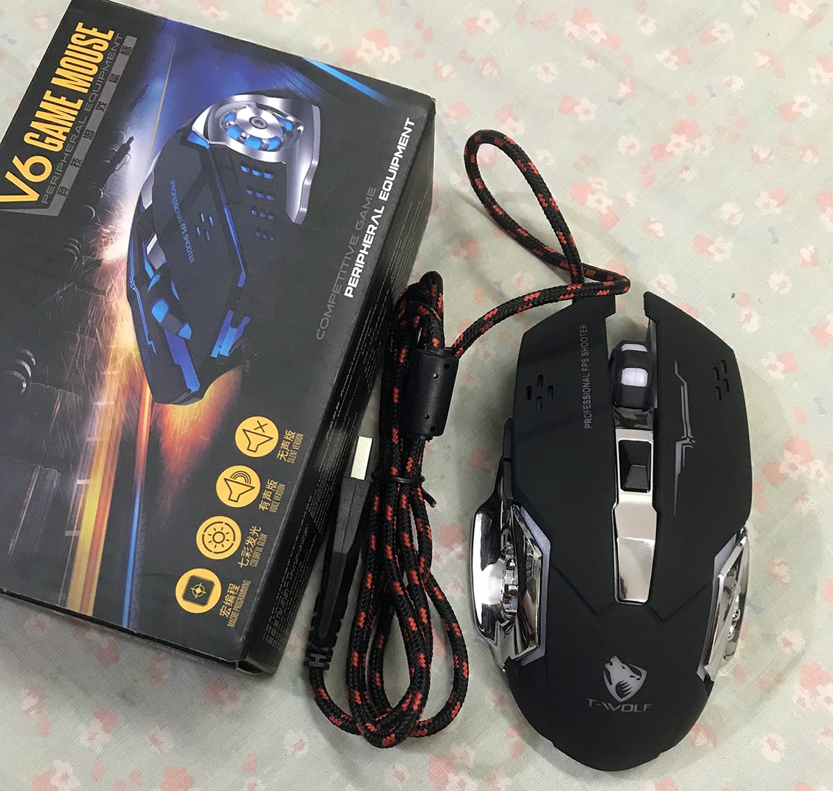 Chuột T-Wolf V6 Giao tiếp USB Chế độ LED Độ phân giải , 3200dpi Gaming Sản phẩm được bảo hành 12 tháng - Hàng chính hãng Màu Đen