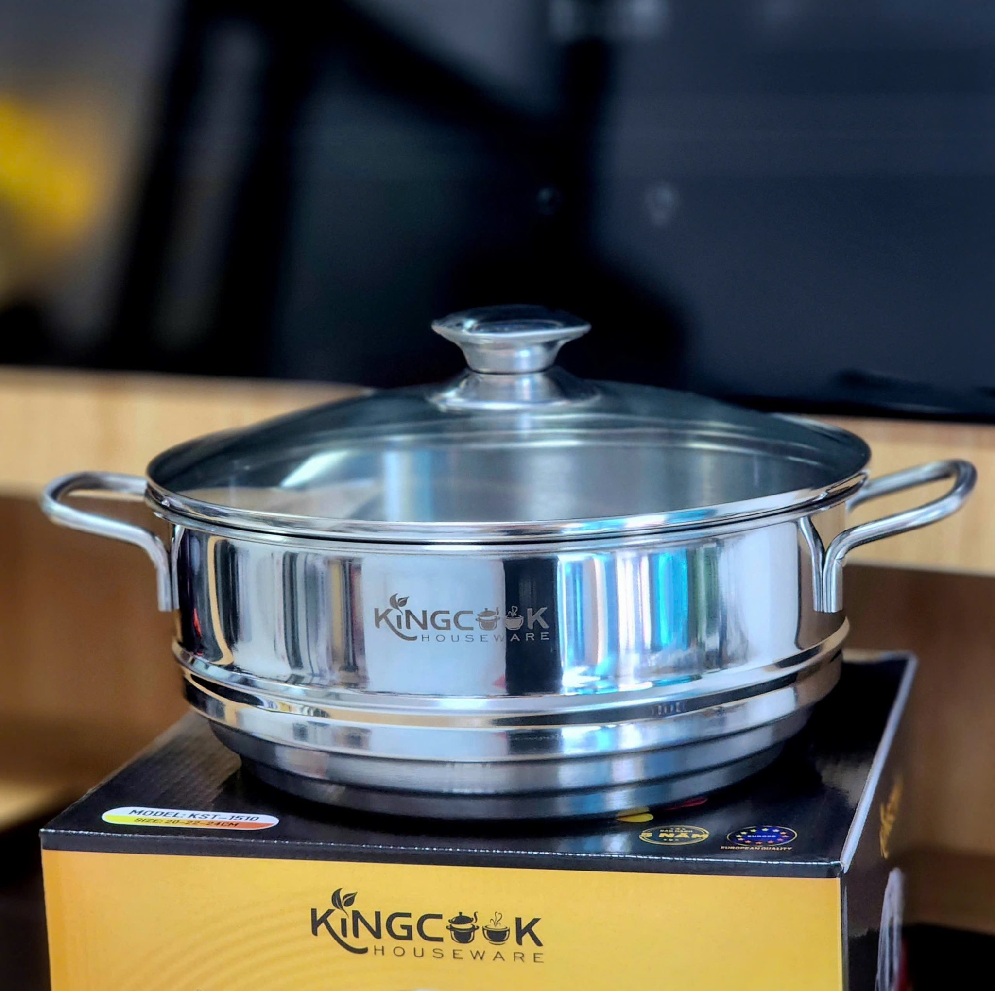 Xửng hấp Inox đa năng KingCook 3 tầng 20-22-24cm kèm vung kính