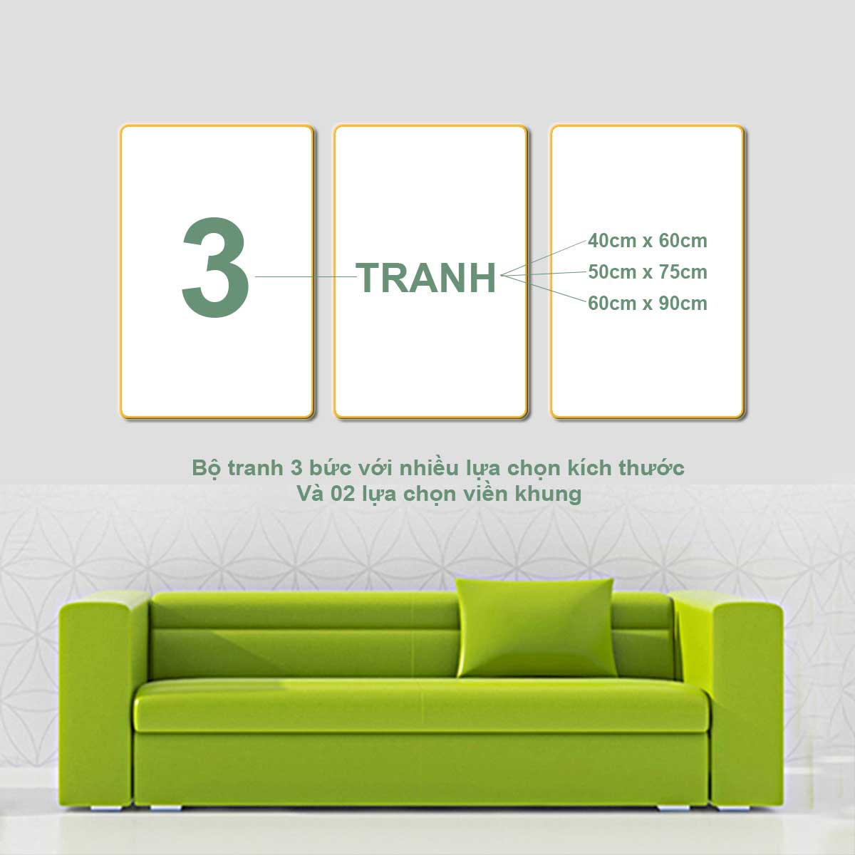 Bộ tranh treo tường trang trí phòng khách, phòng ngủ SƠN THỦY HỮU TÌNH 3 tấm chất liệu pvc gương hoặc mica gương:1731L10