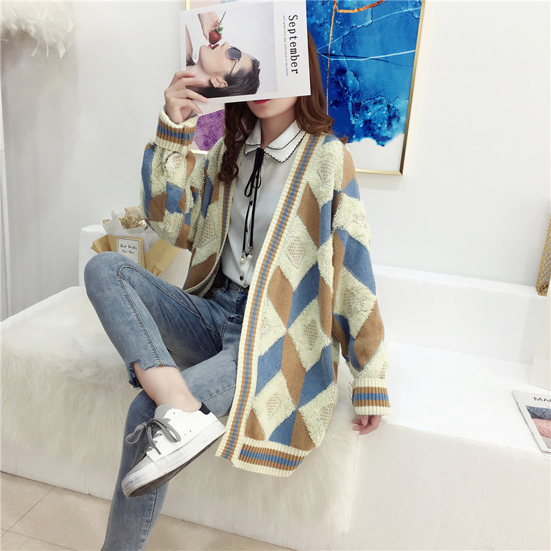 Áo khoác cardigan len phối ô màu ulzzang vintage - DL06256 - Hàng Quảng Châu