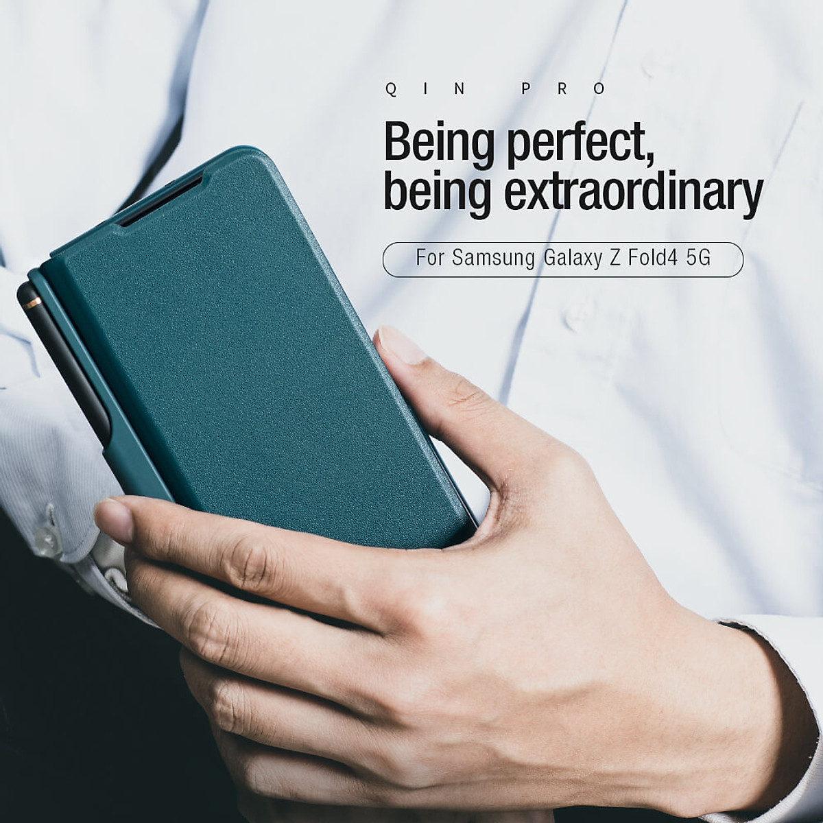 Case bao da chống sốc cho Samsung Galaxy Z Fold 4 trang bị nắp bảo vệ Camera và ngăn đựng S-Pen hiệu Nillkin Qin Pro - Hàng nhập khẩu
