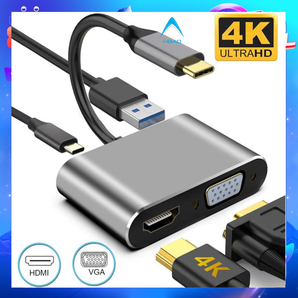 Cáp chuyển USB Type-c ra 4 cổng HDMI/ VGA/ USB và cổng sạc hỗ trợ chế độ Dex - UHV41160