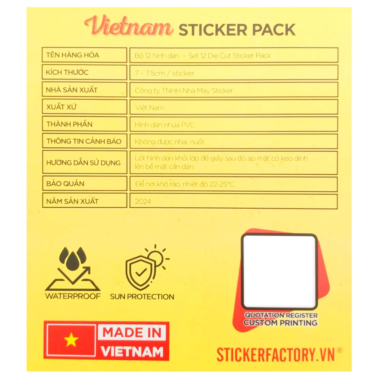 Bộ 12 Sticker Hình Lá Cờ Việt Nam - Stickerfactory