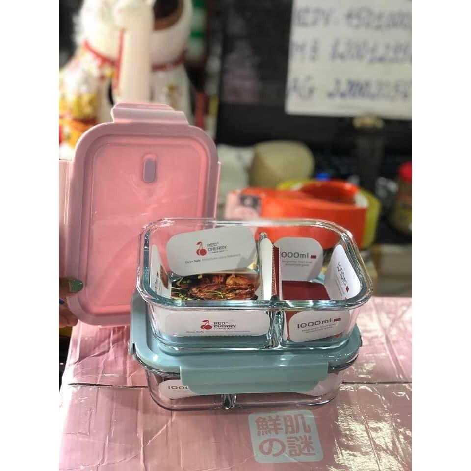 Hộp thủy tinh 2 ngăn CHERRY dung tích 1000ml Hàn Quốc