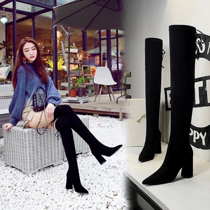 Bốt đùi gót nhọn Hàn Quốc Đế - Boots đùi nữ cao gót