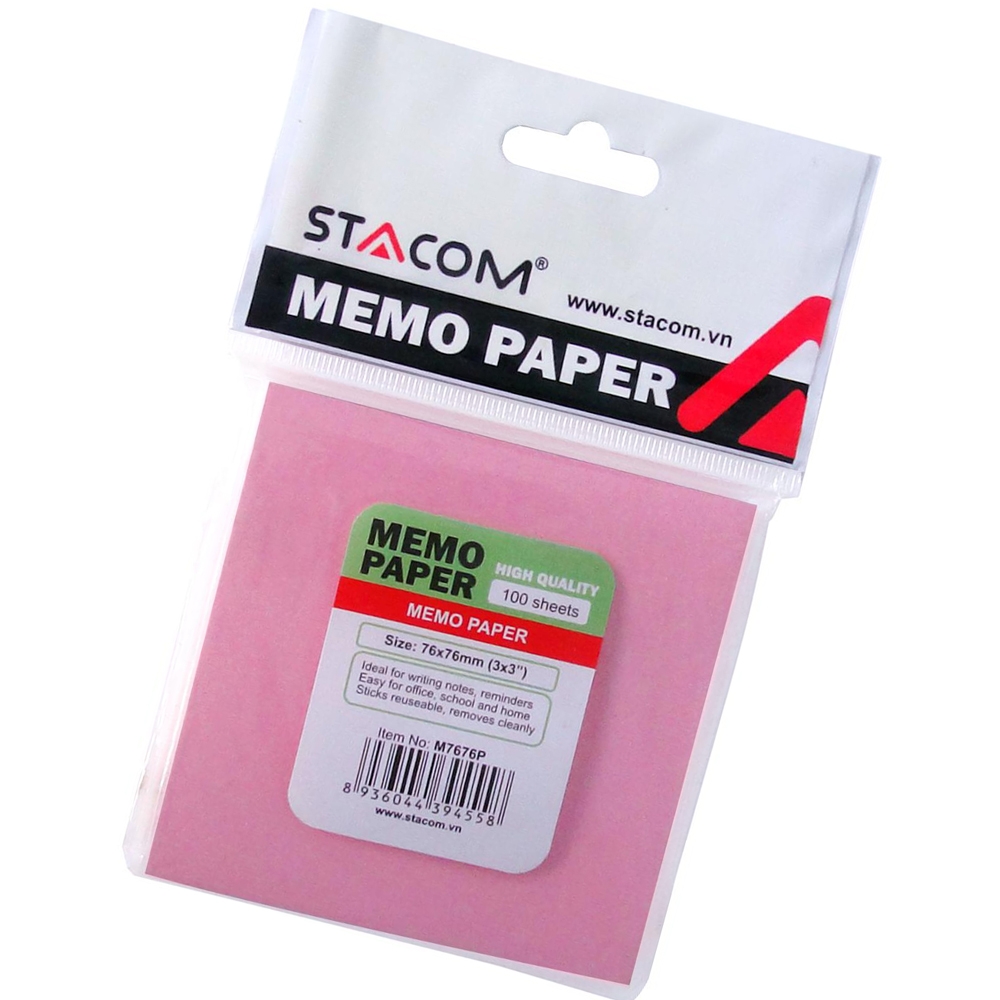 Giấy Note Stacom 76x76mm M7676P - Màu Hồng