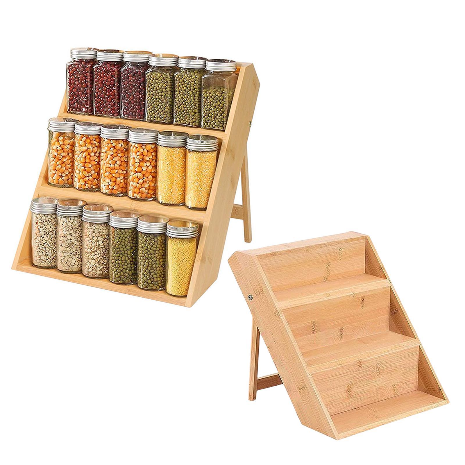 Multifunction Bamboo Spice Rack Space Saving Bamboo Spice Rack Organizer Seasoning Organizer for Makeup Spice Cabinet Seasoning Organizer