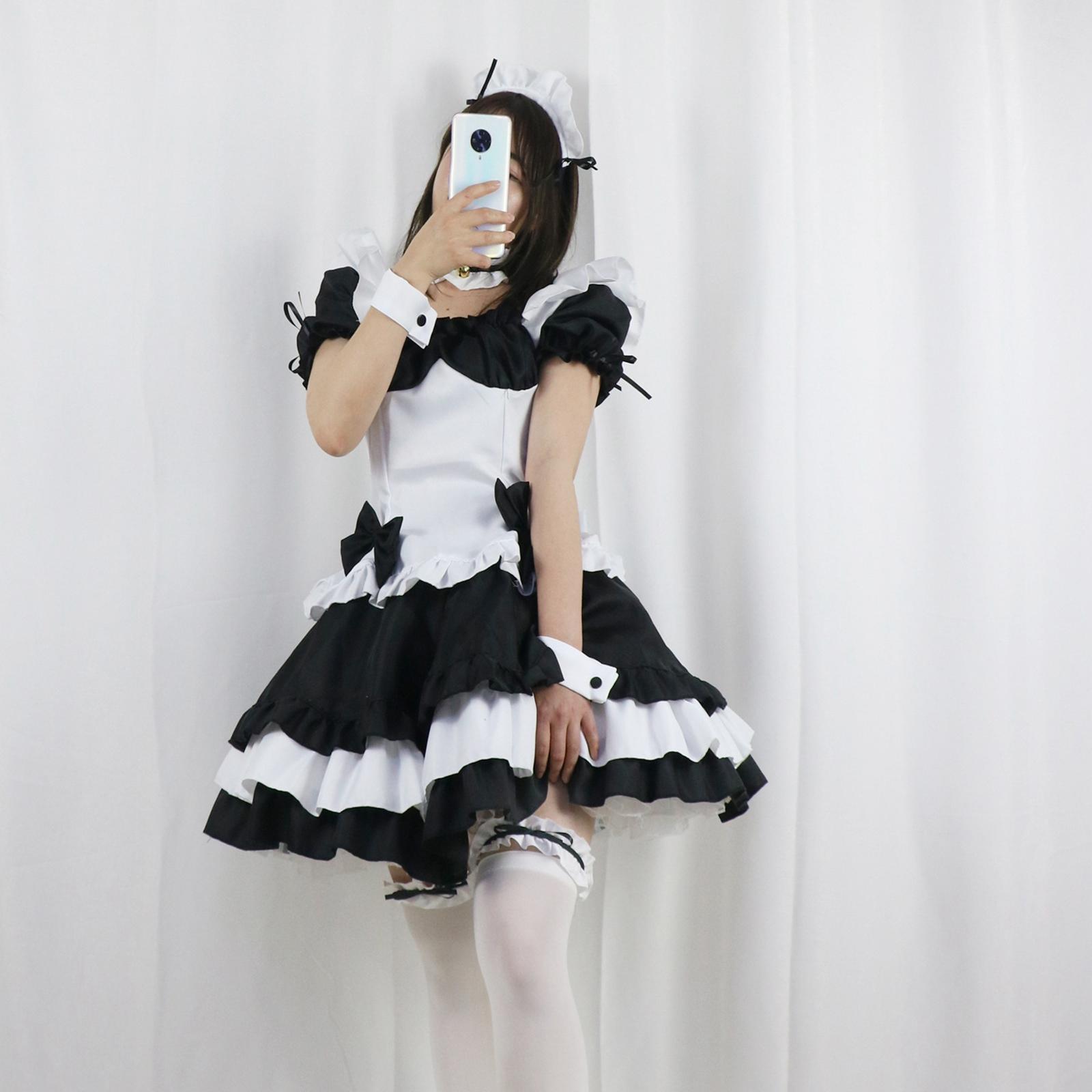 Classic Maid Costume with Apron Lolita Anime Cosplay for Halloween