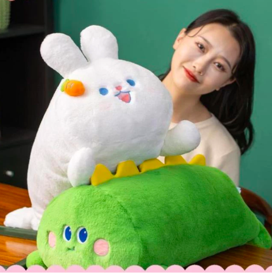 Thú nhồi bông ôm ngủ hình thỏ, khủng long, cáo hồng đáng yêu - Size từ 50cm đến 90cm - Quà tặng gấu bông thỏ lông mịn cho bé