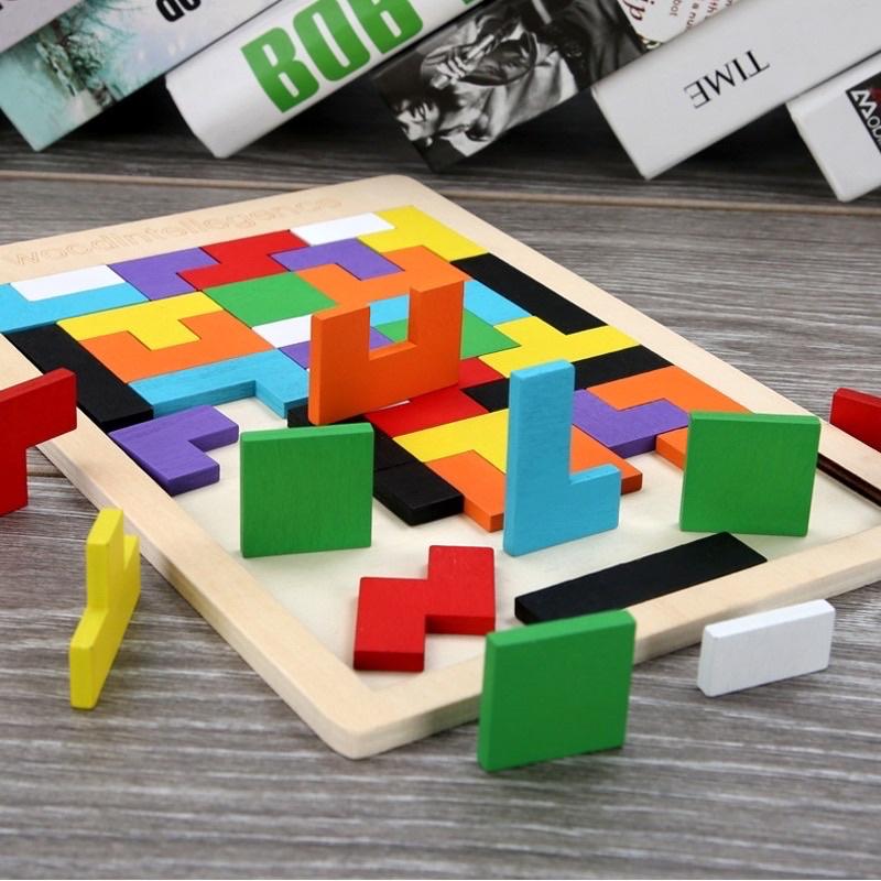 Đồ Chơi Gỗ Montessori - Bảng Xếp Hình Bằng Gỗ Tetris Cao Cấp