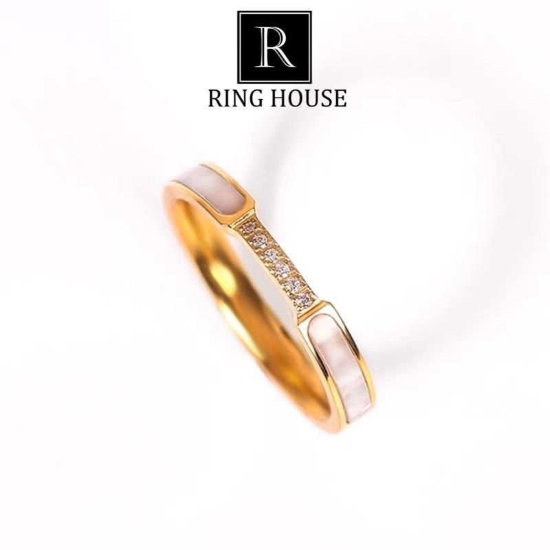 (Titan) Nhẫn Cho Cặp Đôi Nam Nữ Khảm Xà Cừ Đính Đá Zircon Vàng Gold Đẹp Ring House