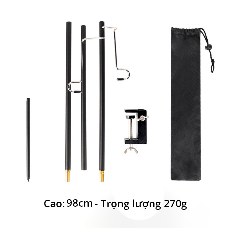 Cọc Treo Đèn Dã Ngoại Gấp Gọn 2 trong 1 - Có Móc Treo và giá kẹp bàn Tiện Lợi Dành Cho Cắm Trại Ngoài Trời