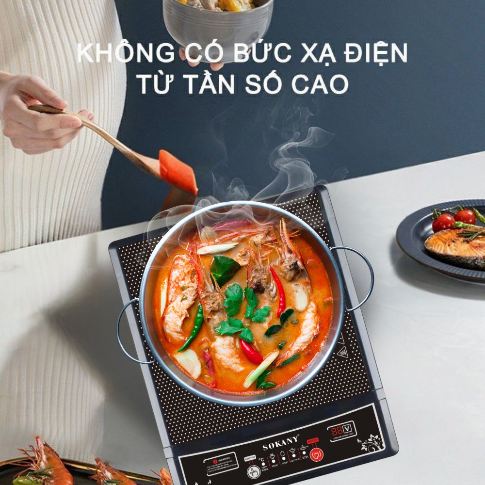 Bếp từ đơn SOKANY SK-07046 công suất 2200W, cực kì tiết kiệm với 5 chế độ nấu,  phím bấm cơ, tích hợp tính năng tự ngắt an toàn - HÀNG CHÍNH HÃNG - DELIYA
