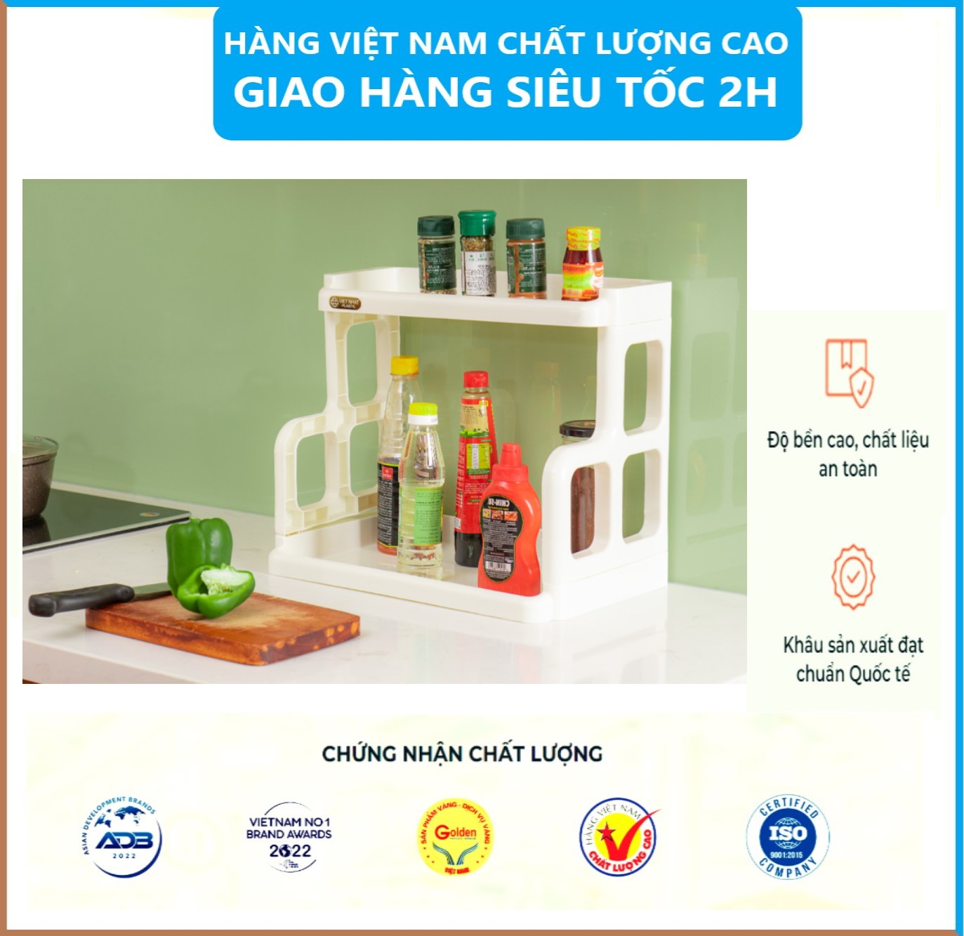 Kệ Đựng Gia Vị Nhà Bếp 2 Tầng Chắc Chắn Việt Nhật , Kệ Nhà Bếp Đa Năng - Hàng Việt Nam