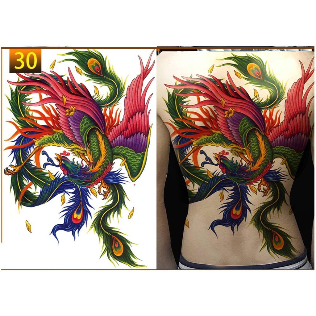 Hình xăm dán kín lưng cao cấp phượng hoàng màu 34x38cm