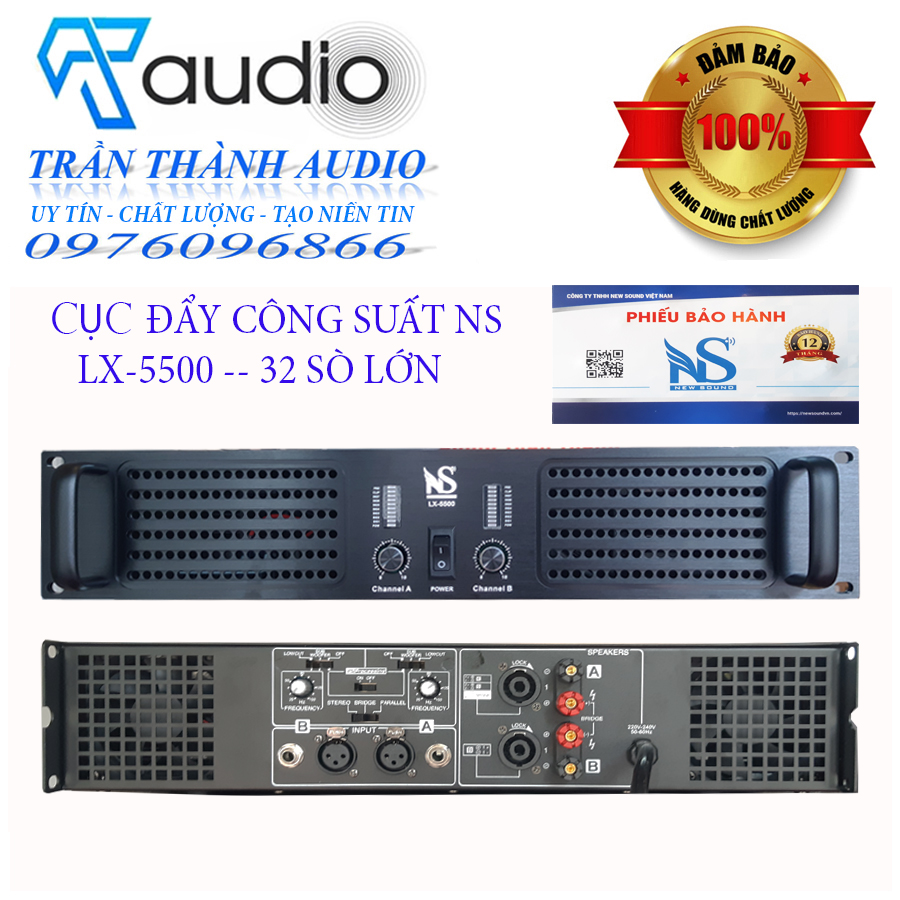 Cục đẩy công suất 2 kênh Newsound LX-5500 32 sò lớn 1500W , đánh full bass 30-40,bảo hành 12 tháng,hàng chính hãng nhập khẩu thế hệ mới 2023,tặng jac kết nối