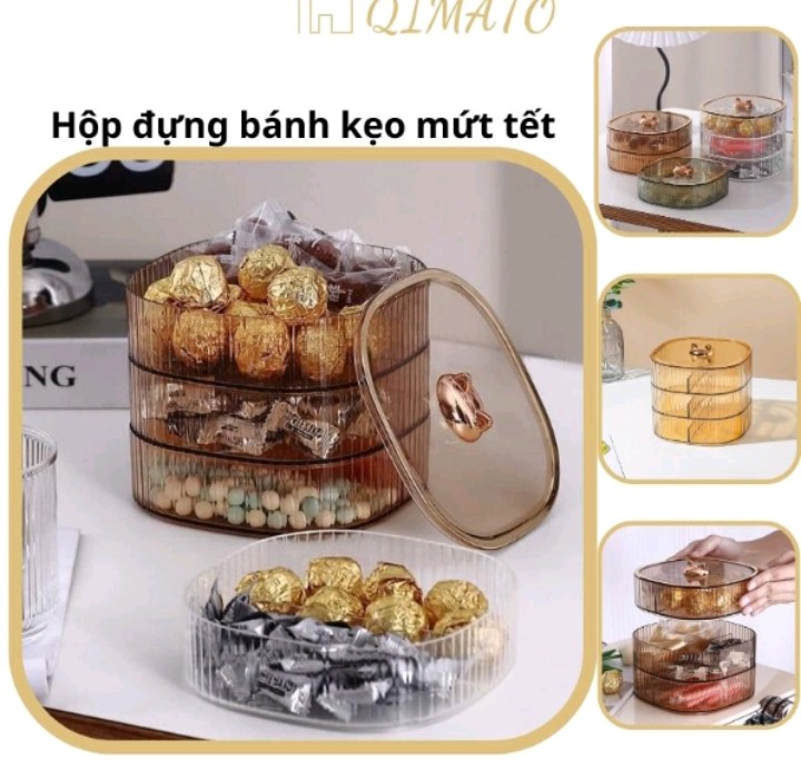 Khay Đựng Bánh Kẹo Mứt Tết 3 Tầng Có Nắp Mèo Siêu Xinh