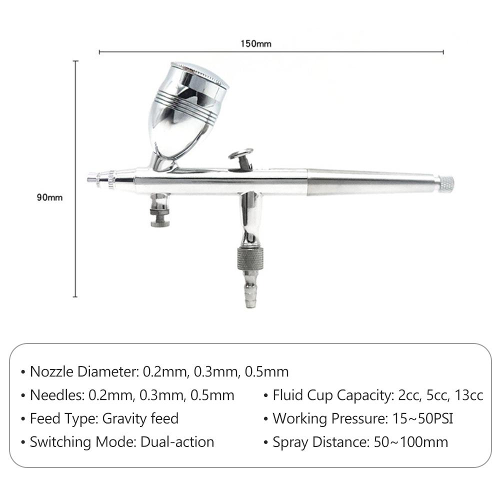 Bộ vòi phun kim 0,3mm/0,5mm/0,8mm Bộ cọ khí tác động kép Bộ súng phun với cốc chất lỏng 2cc/5cc/13cc cho người mẫu tô màu Tranh xăm Trang trí bánh Trang trí làm đẹp móng tay
