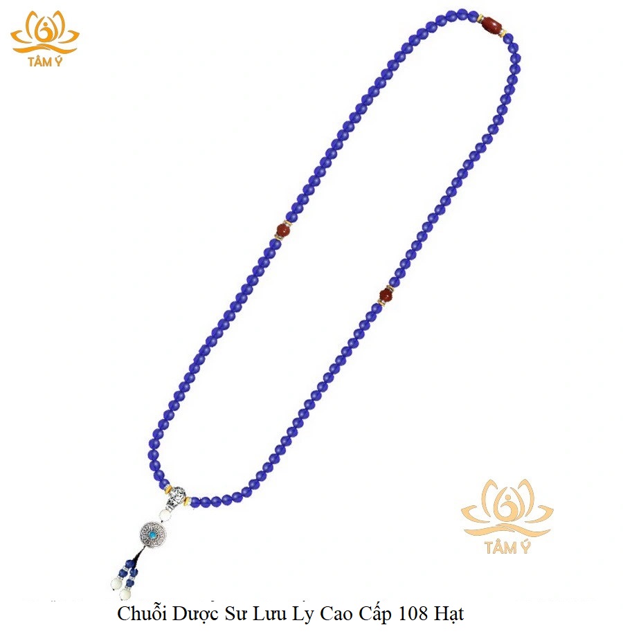 Chuỗi 108 Hạt Lưu Ly Cao Cấp Đặc Biệt Màu Xanh Dược Sư Pháp Bảo Kim Cang Thừa Mật Tông Tâm Ý