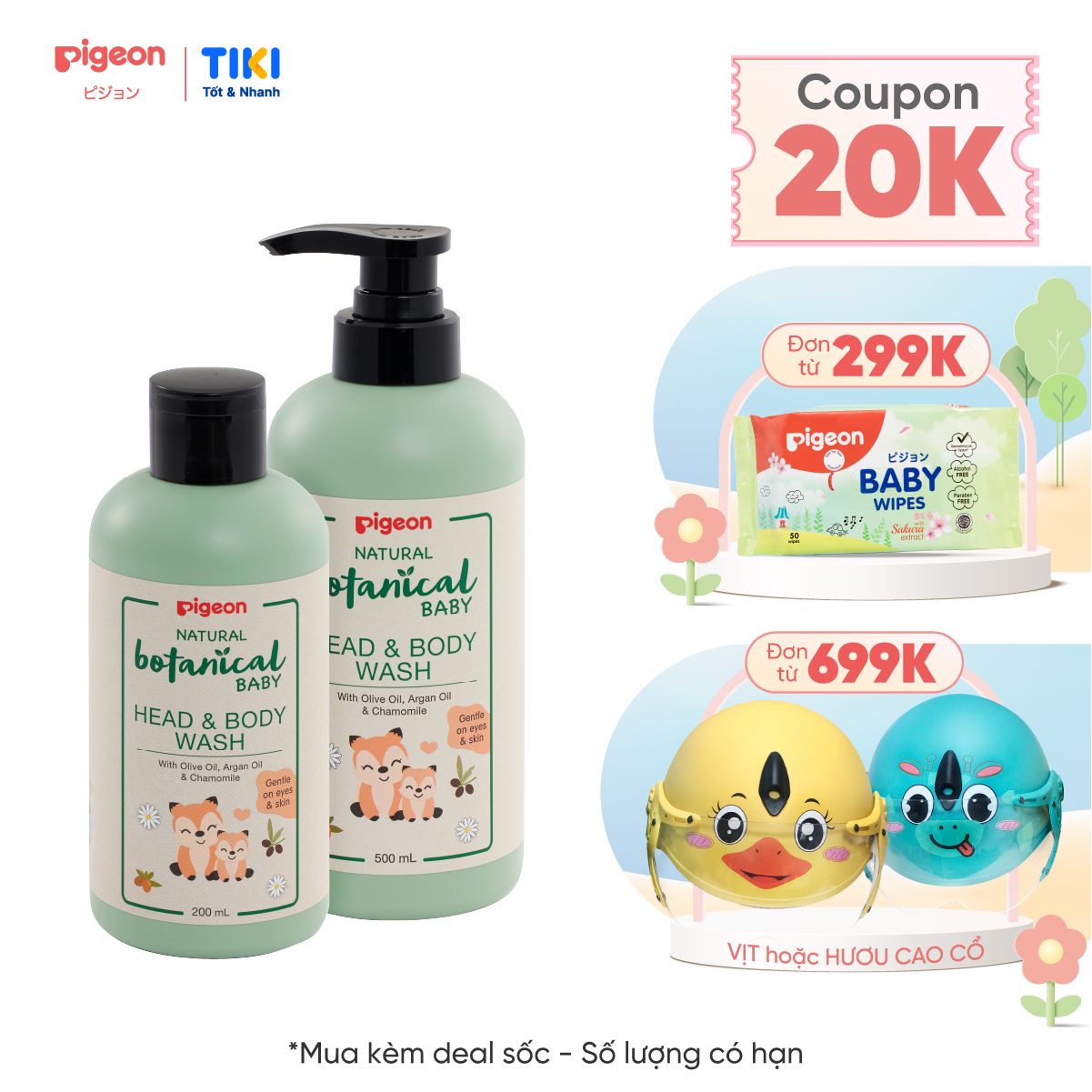 Sữa Tắm Gội Toàn Thân Cho Bé Natural Botanical Pigeon 200ml/500ml