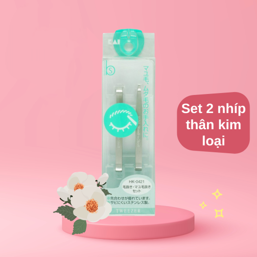 Nhíp Nhổ Lông Mày Bằng Thép Không Gỉ Kai Tweezer 4959-HK0421 (Set 2 cây )