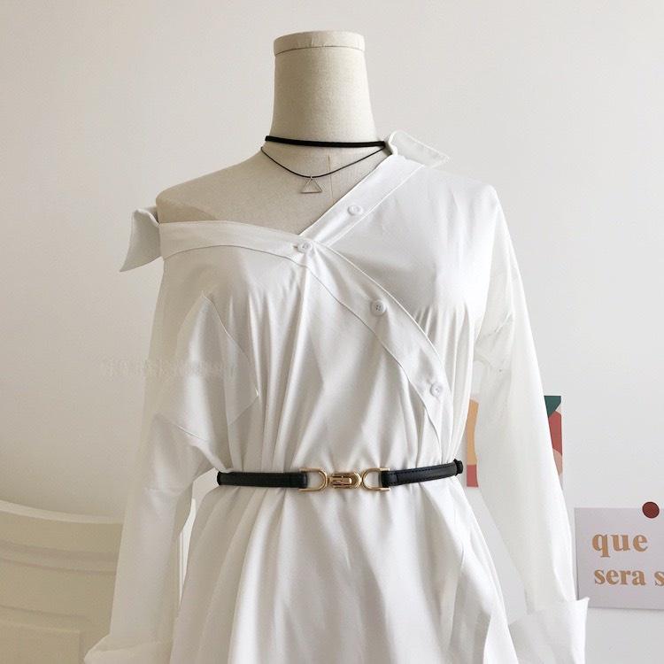 Thắt váy da khóa vàng kim loại Thắt váy áo blasez siêu tiện lợi 1.4cm