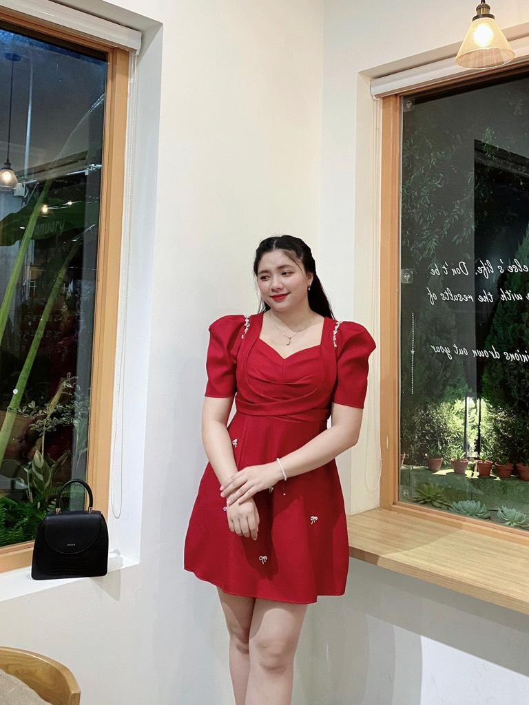Đầm xòe dự tiệc chéo eo đính đá bigsize