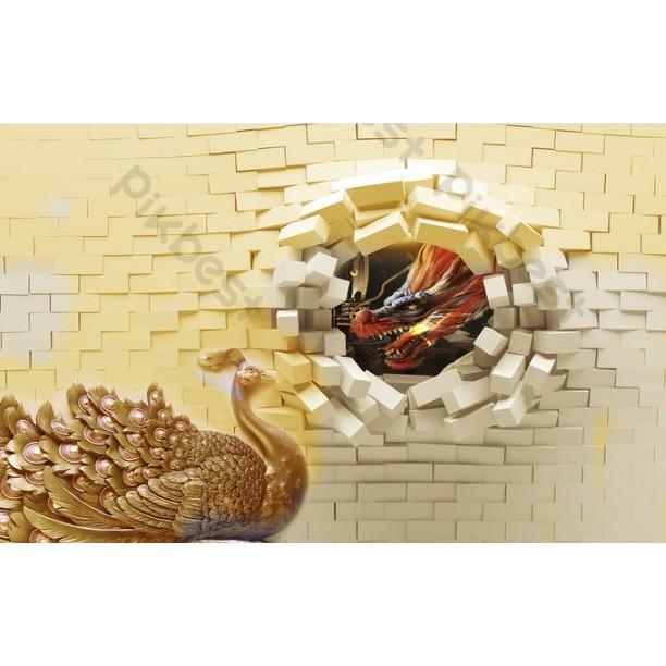 Tranh dán tường Tranh rồng phụng nổi bật hiện đại, tranh dán tường 3d hiện đại MS1029835