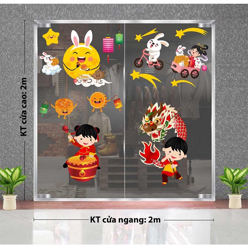 DECAL TRANG TRÍ TẾT TRUNG THU 2023 BÉ MÚA RỒNG DƯỚI ÁNH TRĂNG