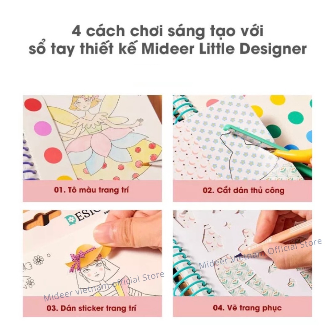 Sổ Tay Thiết Kế Thời Trang Mideer Little Designer, tranh tô màu nươc cho bé 3,4,5,6 tuổi