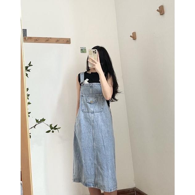 Váy yếm bò dáng suông trơn style basic Hàn Quốc