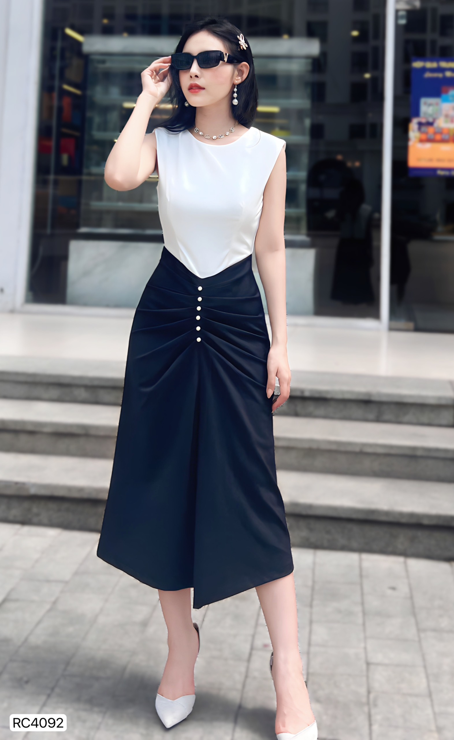 Đầm Thiết Kế MAY RC4092 Chất Liệu Xleo Hàn Đính Ngọc Che Bụng - Đầm Dự Tiệc Thanh Lịch Chuẩn MAY