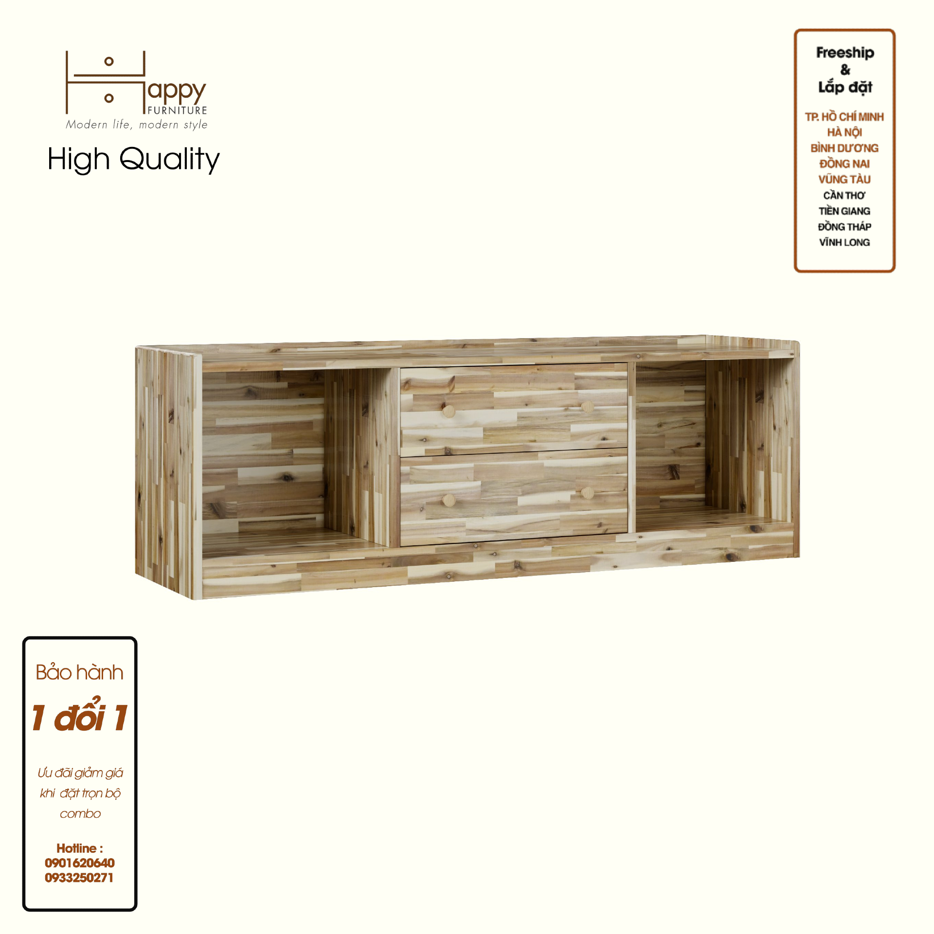 HAPPY FURNITURE , Gỗ tự nhiên , Tủ lưu trữ 1 cửa mở - GAMZE , KTV_060, 140cm x 40cm x 48cm