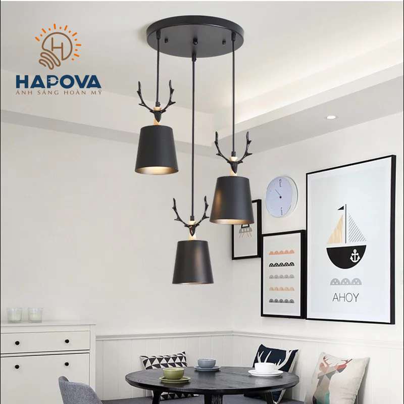 Bộ 03 Đèn thả trần trang trí sừng hươu HAPOVA OSON 5057/3 + Tặng kèm bóng led AS Vàng