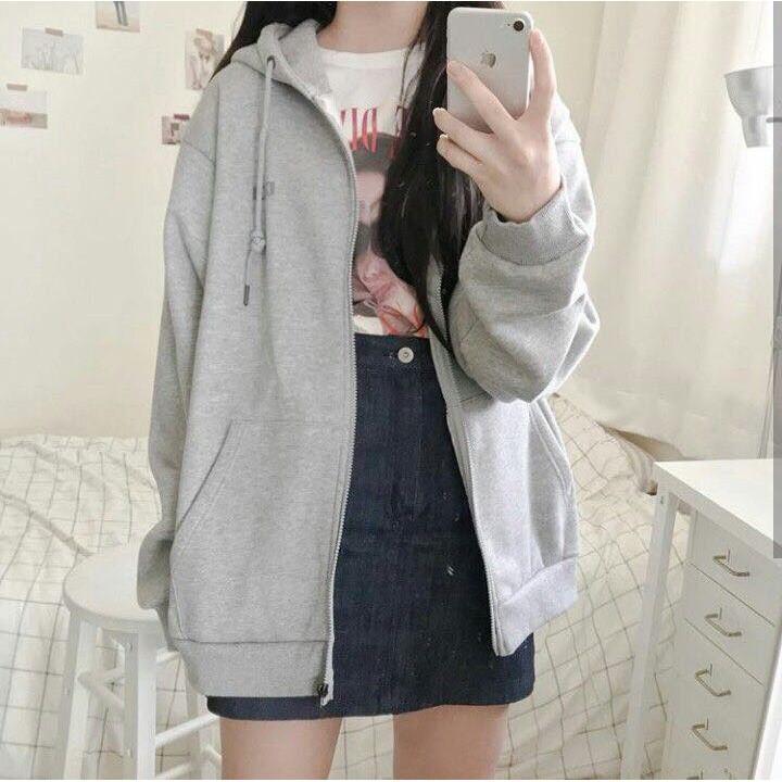 Áo Hoodie Dây Kéo Zip Màu Xám - Hoodie Zipper Xám Trơn