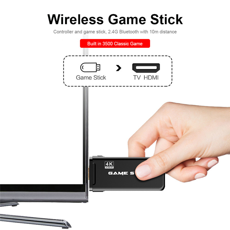 Máy chơi game điện tử 4 nút tay cầm không dây GAME STICK 4K ULTRA_HD Joystick 360 - 2 người chơi - kết nối TV 4K - Thẻ SD 32G +3000 games -Game console thiết bị game mượt ( HDMI ) - Tặng cáp chuyển HDMI