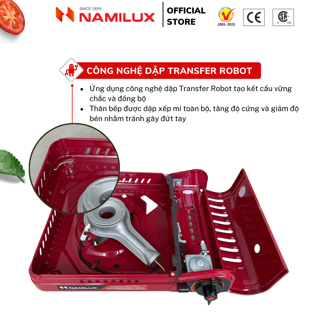 Bếp Gas Mini/ Du Lịch NaMilux MLN-191PF - Màu Đỏ│Van Ngắt Gas An Toàn Inline-Cut│Công Suất 2.6 Kw - Hàng Chính Hãng