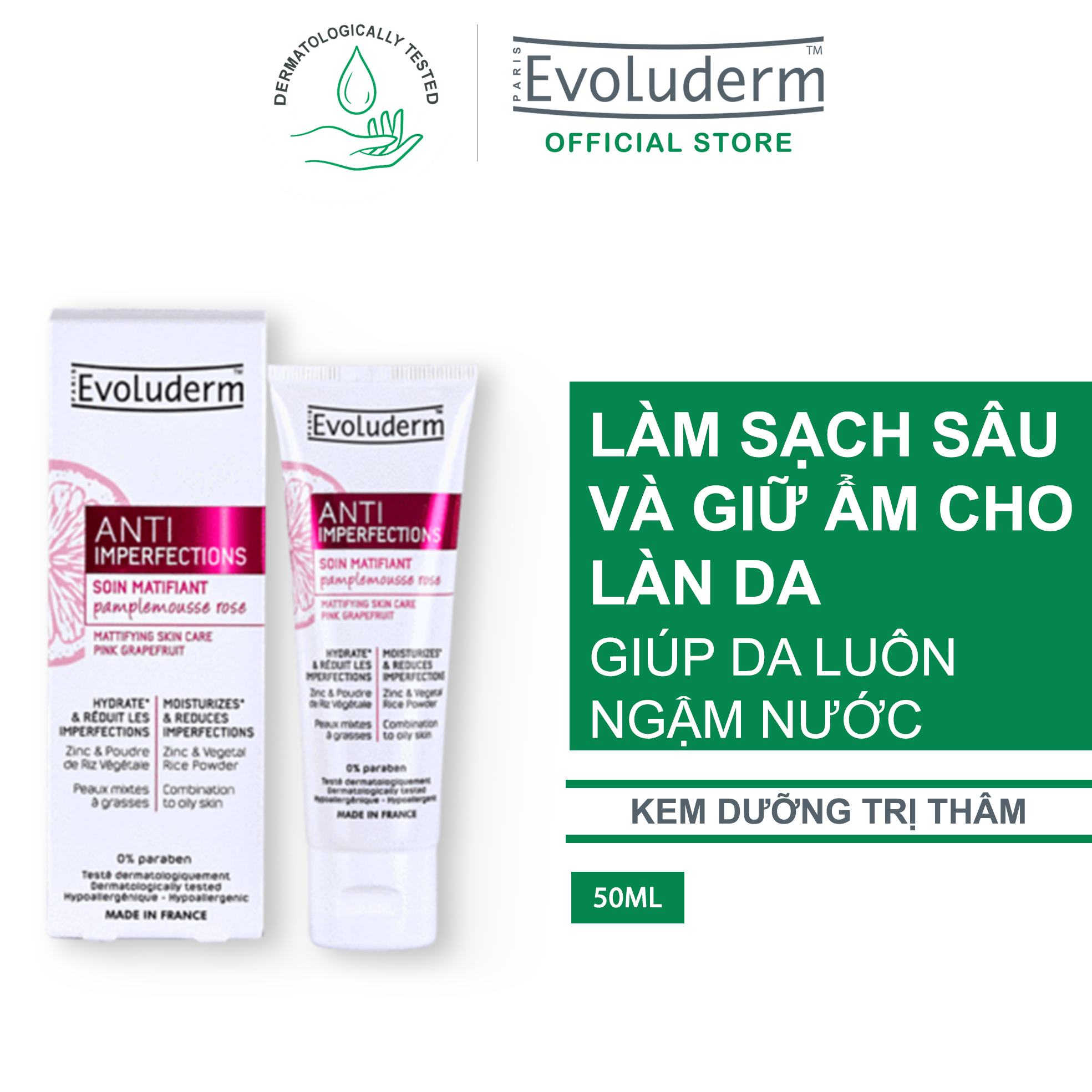 Kem dưỡng da tái tạo ngừa thâm và giảm mụn quay trở lại Evoluderm Anti-Imperfection 50ml