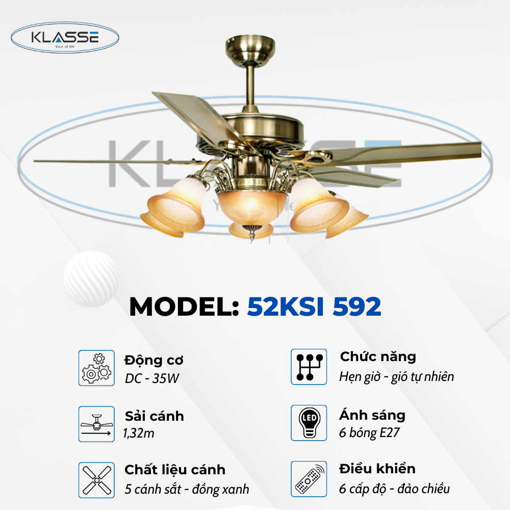 Quạt trần chùm đèn Klasse 52KSI 592 Hàng chính hãng