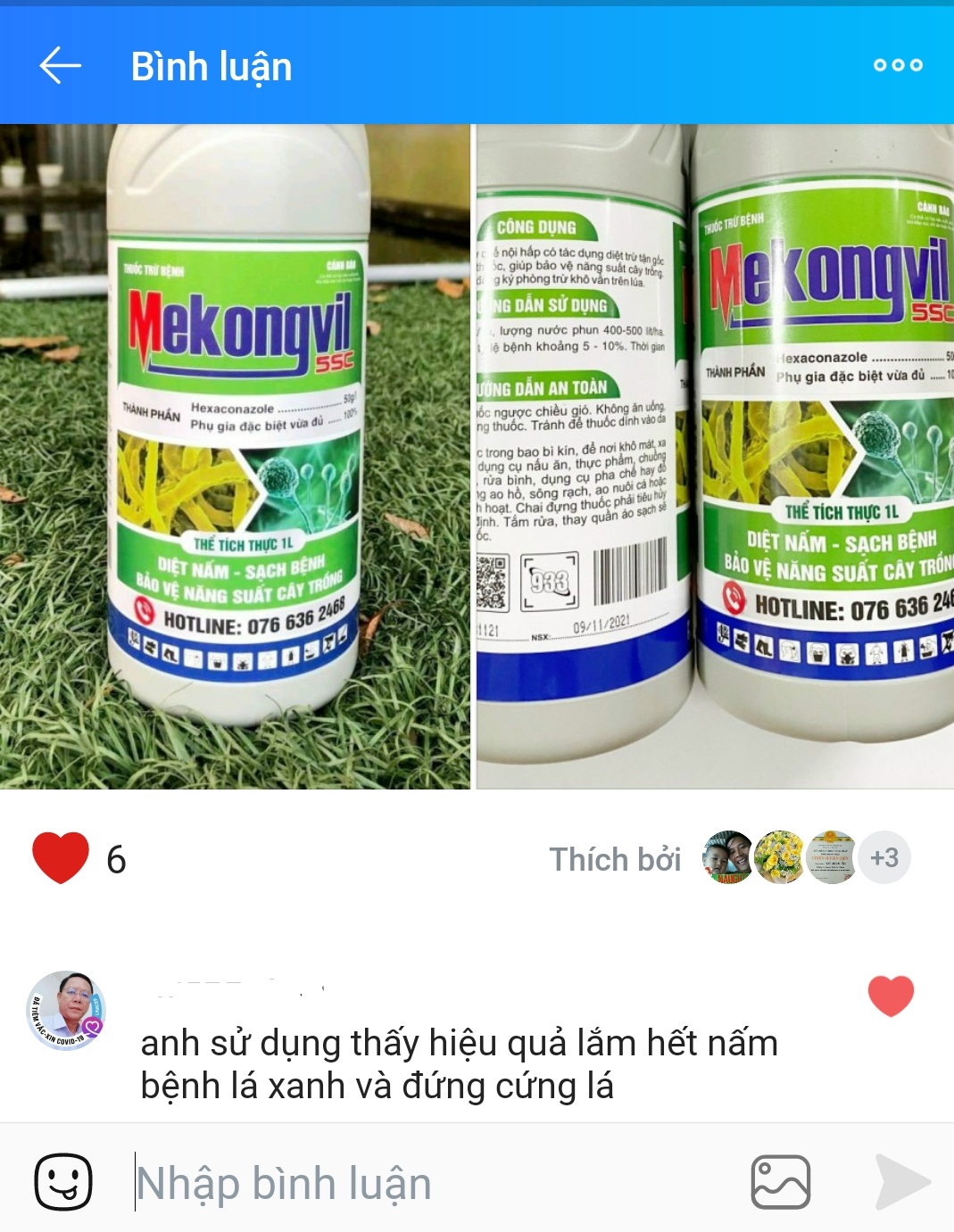 THUỐC TRỪ NẤM BỆNH, PHỤC HỒI CÂY, DƯỠNG XANH LÁ - MEKONG VIL CHAI 1 LÍT