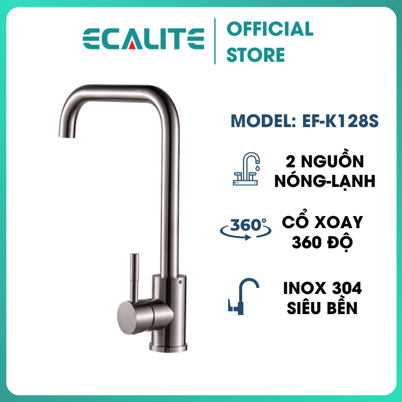 Vòi Rửa Chén Nóng Lạnh Ecalite EF-K128S - Inox 304 Siêu Bền - Cổ Xoay 360 Độ - Hàng Chính Hãng