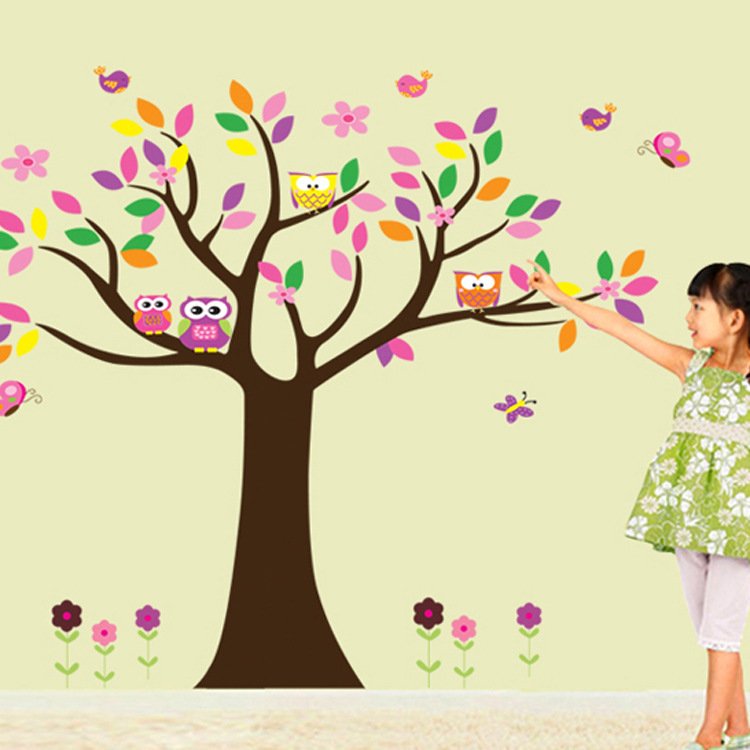 Decal dán tường cây hạnh phúc đầy màu sắc vui tươi