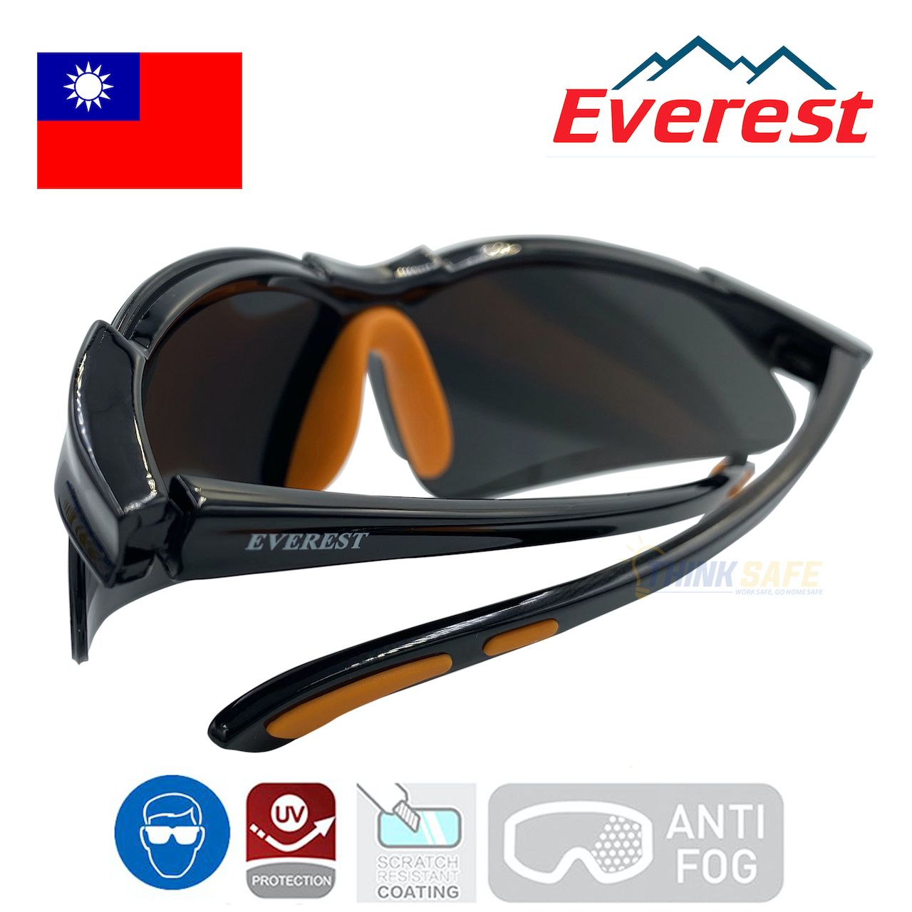 Kính bảo hộ Everest EV304 Kính chống bụi chống tia UV, mắt kính chống bám hơi nước, chống trầy xước, dùng lao động, đi xe máy - EV304 Smoke Mirror Anti Frog